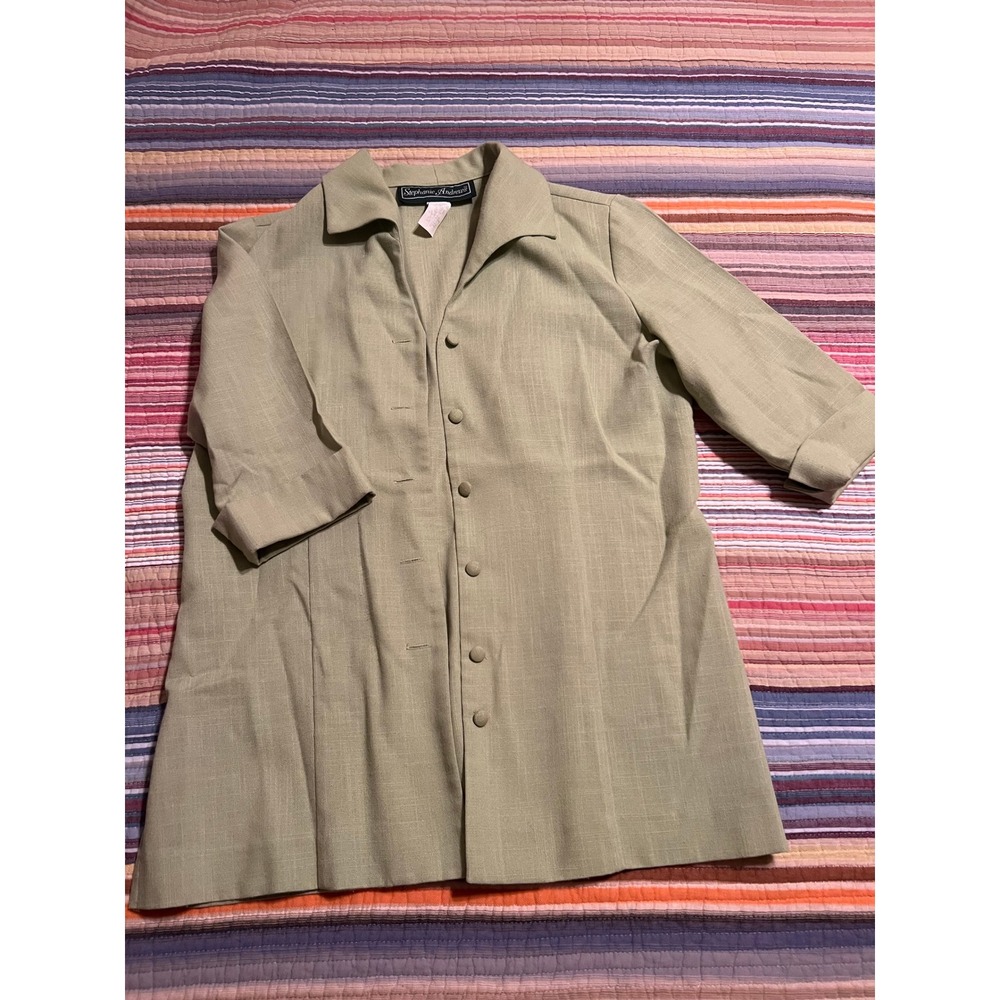 Stephanie Andrews Women's Button Down 3/4 Sleeve Top Jacket Sage Green
